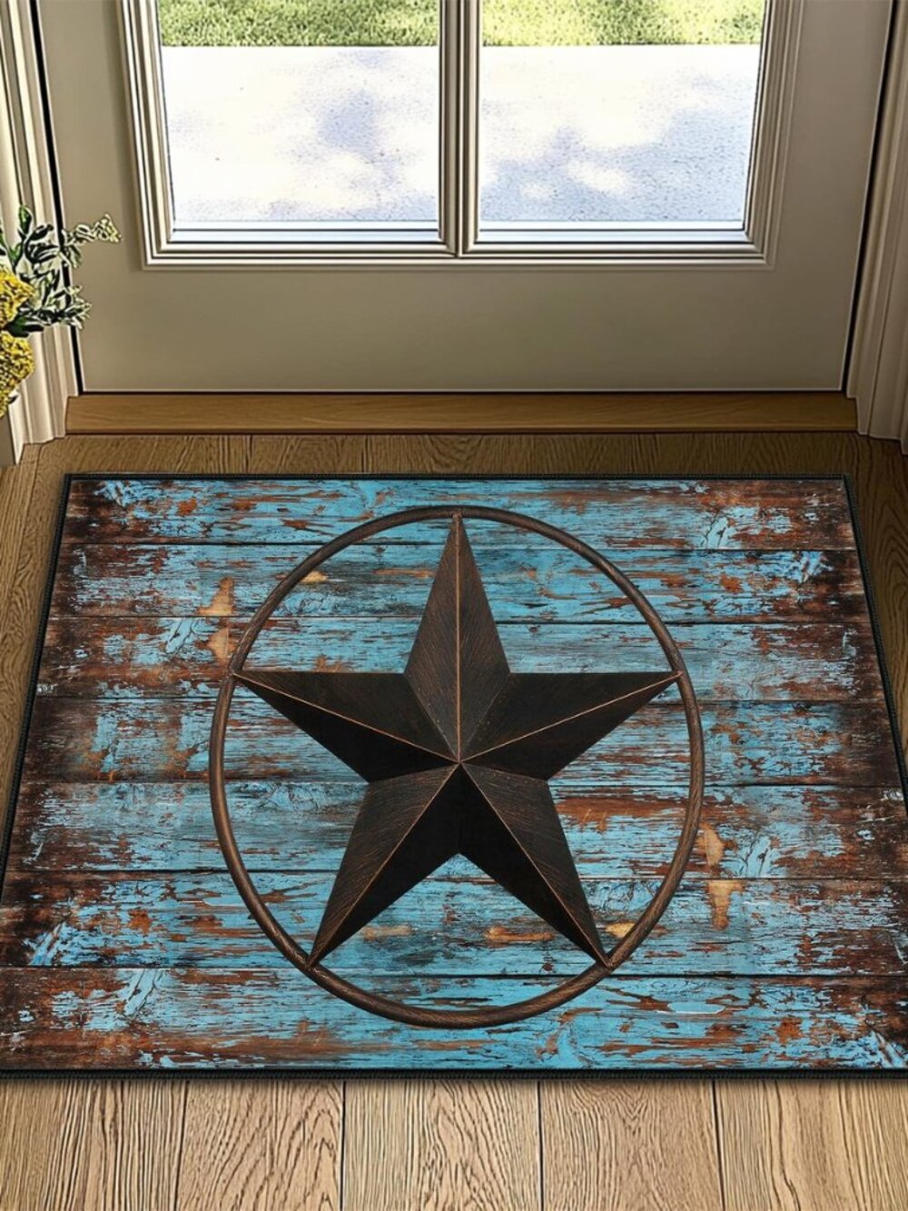Western Rug 2x3 Washable Area Rugs,Barn Texas Star on Old Wooden